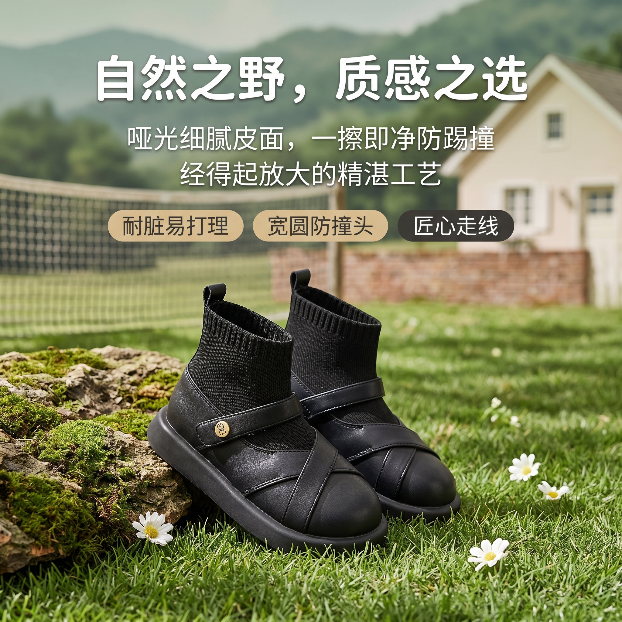 秋冬英伦加绒软底女童袜靴