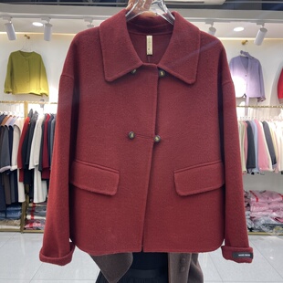 中国红短款羊毛呢外套2025秋冬新款修身时尚气质双面羊绒大衣女