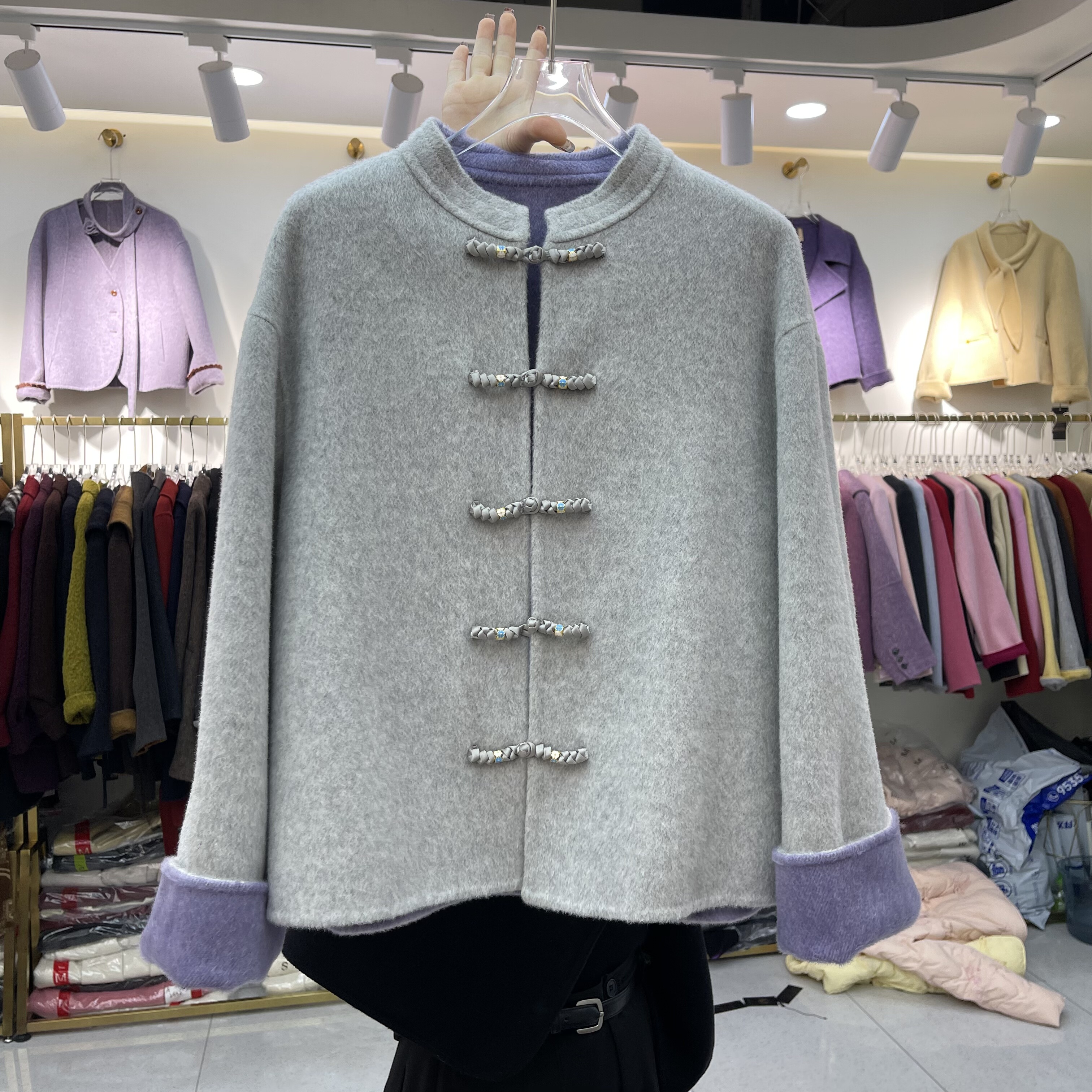 新中式双面羊绒大衣女2025冬季新款国风盘扣短款羊毛呢外套女