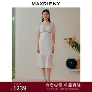 新款 MAXRIENY美人鱼连衣裙2023夏季 复古裙子 商场同款 新中式