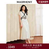 MAXRIENY复古宫廷浪漫风撞色蕾丝连衣裙波点裙子订婚领证小白裙