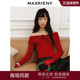 节庆穿搭新年红 商场同款 MAXRIENY优雅一字肩针织红色上衣女