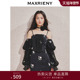 商场同款 MAXRIENY收腰开衩少女浪漫蕾丝玫瑰珠饰上衣气质感