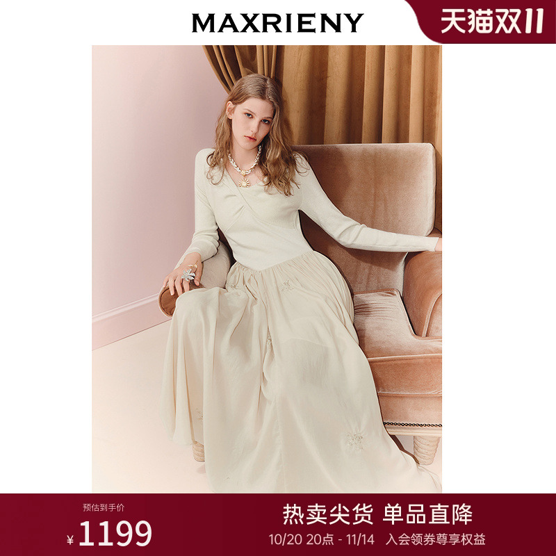 扭结收腰绣花连衣裙,精致绣花型设计