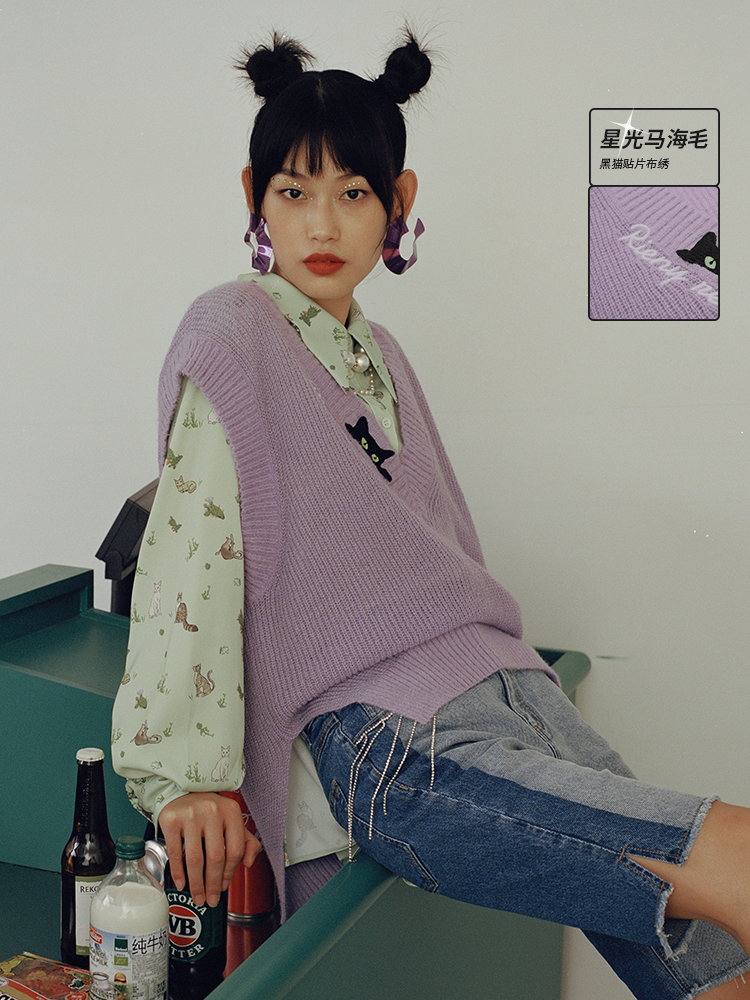 (RIENYRE series) MAXRIENY autumn new sleeveless pullover mohair knitted vest for women