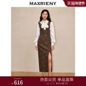 MAXRIENY复古宫廷连衣裙开衩裙子年高级气质感