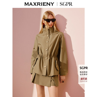 乡村巴恩风穿搭立领风衣美拉德x型收腰外套 SGPR