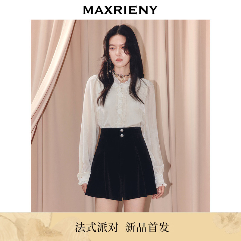 法式复古蕾丝花边丝绒衬衫