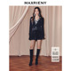 MAXRIENY法式 黑色a字压褶伞裙 复古气质半裙高腰丝绒短裙25秋款