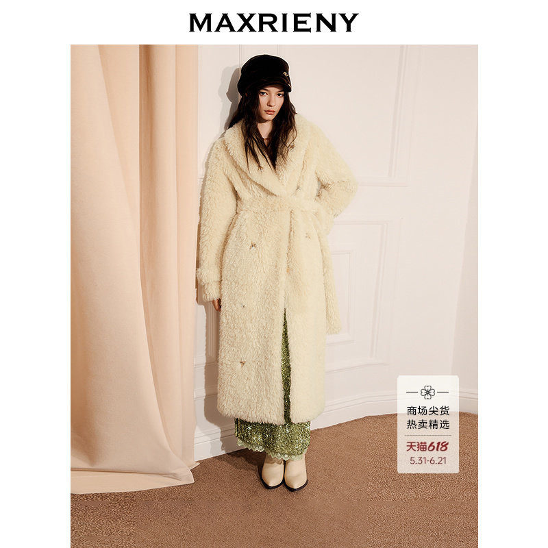 【秦岚同款】MAXRIENY过膝长款慵懒毛呢外套25冬浴袍式绒感大衣女