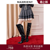 MAXRIENY格雷系穿搭散摆蕾丝拼接短裙羊毛混纺半裙25冬款