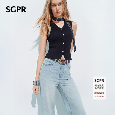SGPR飘带无袖毛衣修身针织马夹