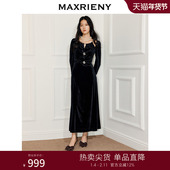 MAXRIENY年末晚会穿搭露肩收腰丝绒连衣裙25款 宴会长裙端庄小黑裙