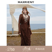 张乔耳同款 MAXRIENY沙丘落日裙废土风V领连衣裙琥珀流光穿搭