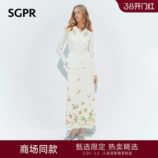 【SGPR】白色针织套装女2026年春季新款气质印花连衣裙开衫两件套