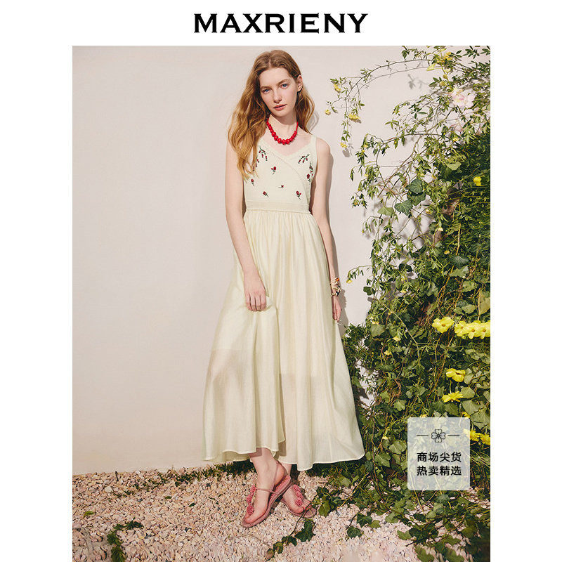【商场同款】MAXRIENY复古优雅风背心吊带连衣裙25秋款醋酸长裙