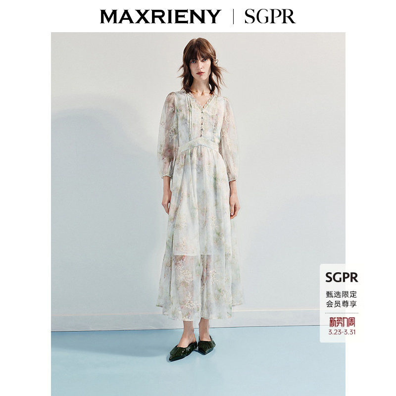 【SGPR】优雅度假风连衣裙25秋款绣花散摆收腰茶歇裙