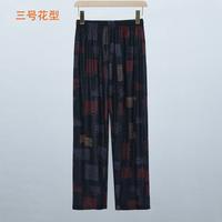 Summer ice silk mom pants for middle-aged and elderly women, loose large-sized floral pants, tight-waisted casual nine-inch pants, leggings thumbnail 3