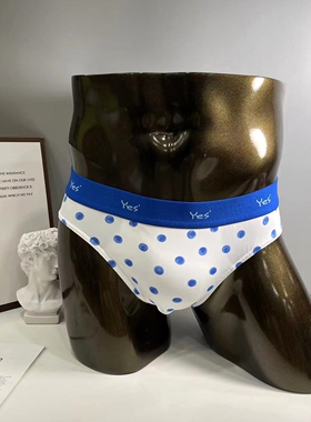 YESCODE男士中腰蓝色圆点印花简约柔软甜美紧身三角裤内裤男生