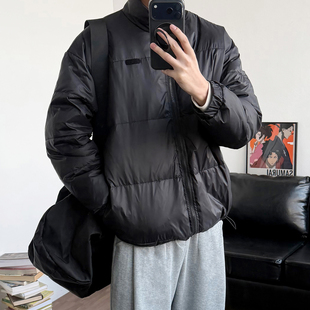 24LINE黑色轻量化中间层羽绒服男冬季短款立领加厚面包服保暖外套