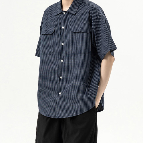 24LINE短袖衬衫男夏季格子衬衣