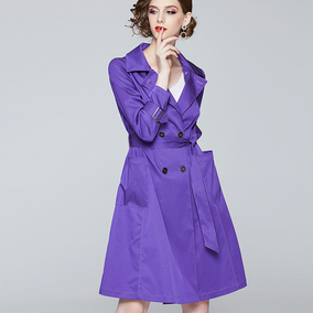 2020春秋新款女装外套紫色大衣修身显瘦OL气质流行女士中长款风衣