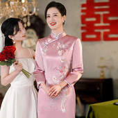 高端妈妈装 旗袍年轻气质喜婆婆婚宴礼服高档刺绣婚礼妈妈中长旗袍
