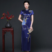 新款 桑蚕丝绣花旗袍苏绣高档气质优雅刺绣高档大气妈妈旗袍裙礼服