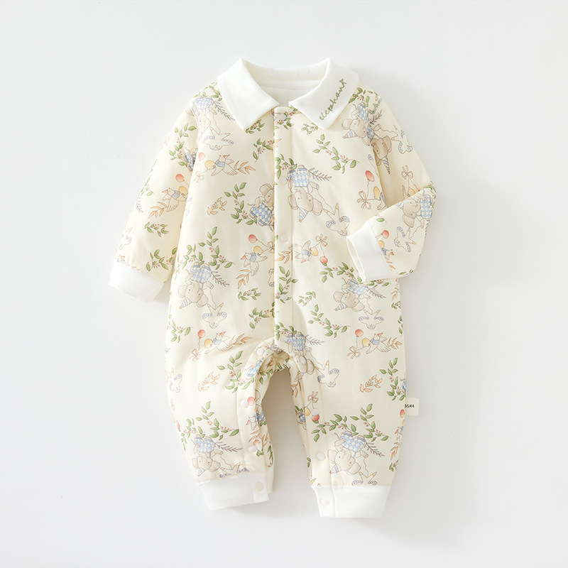婴儿加棉40克连体衣女宝宝夹棉加厚秋冬装哈衣连身衣爬服婴幼衣服