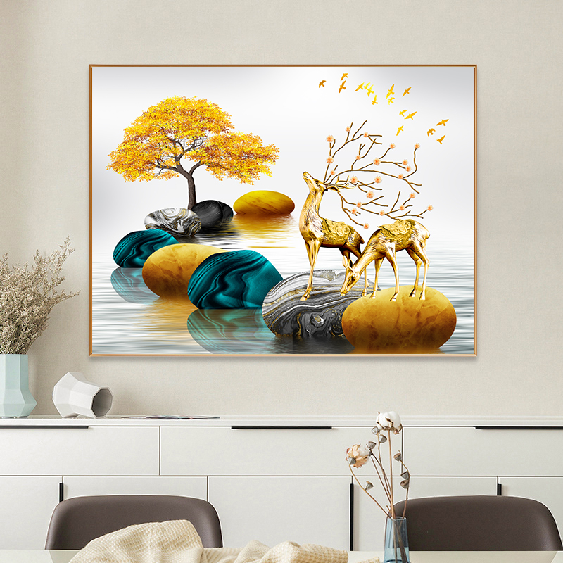 轻奢招财麋鹿2025新款十字绣客厅