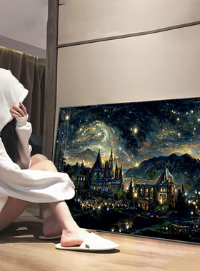 梵高星空十字绣2025新款线绣餐厅卧室刺绣简约现代diy霍格沃兹城