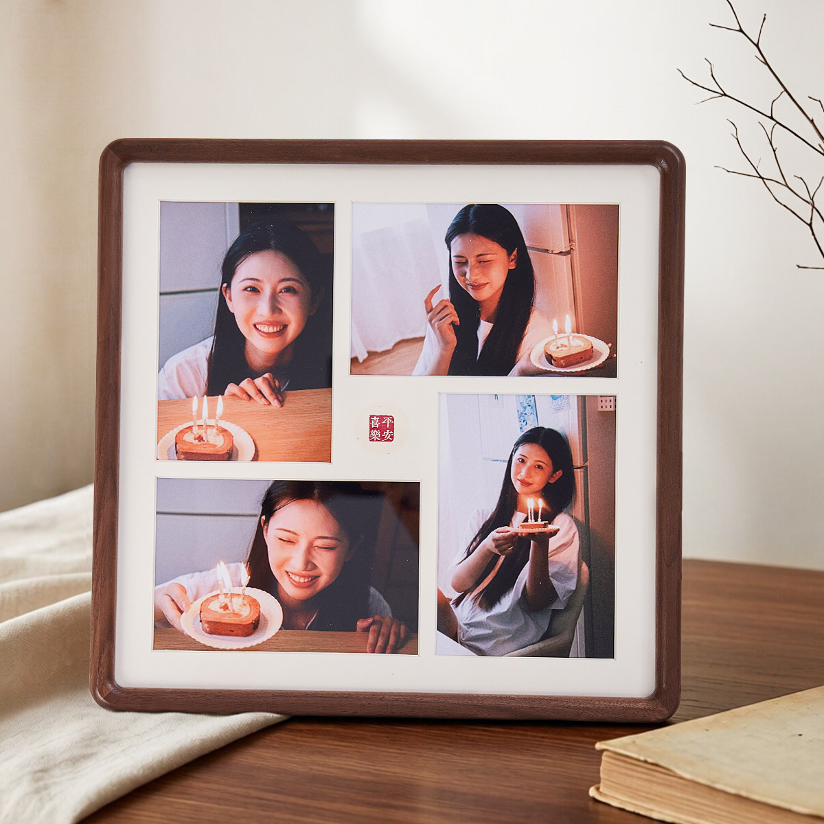 新中式实木拼图相框空框摆台定制挂墙四九宫格6寸方形多张洗照片