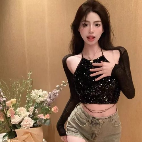 新款ckpink舞团同款rose亮片露脐短款上衣显瘦舞台演出装女夏时尚