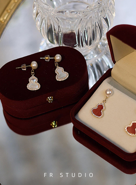 天然淡水珍珠耳环女天然海贝中国风葫芦耳钉18K包金S925纯银针