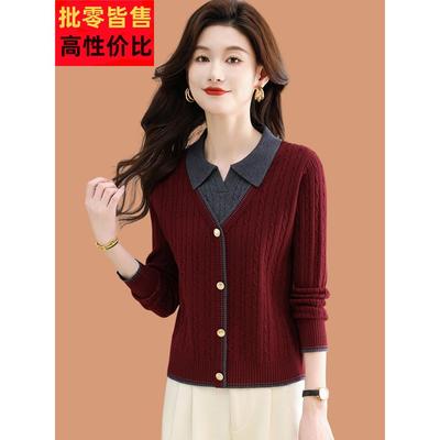 衬衫领拼接假两件毛衣女2025年超火洋气打底翻领针织衫上衣配裙子