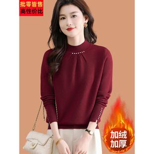 小个子加绒毛衣女加厚2025新款冬季保暖半高领打底内搭短款羊毛衫