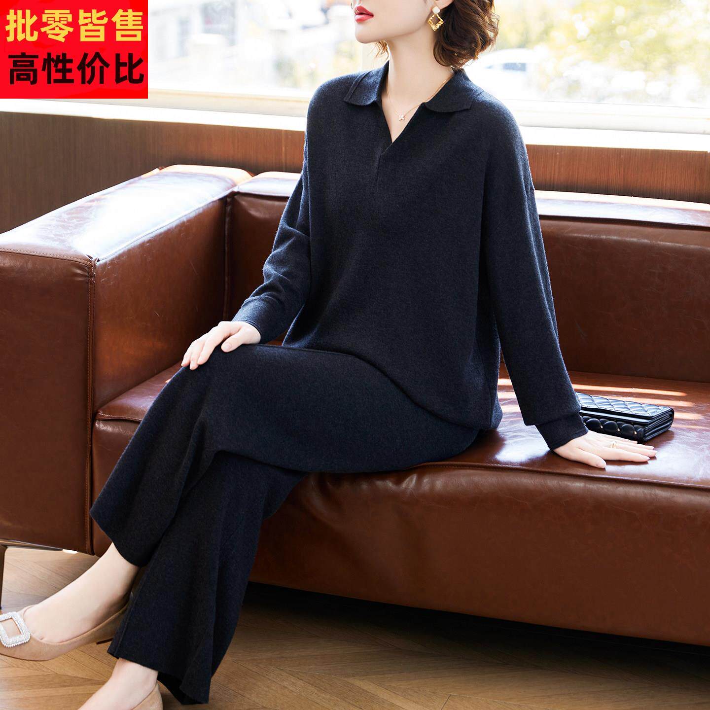 贵夫人妈妈秋装套装2025新款休闲运动服中老年女装针织卫衣两件套