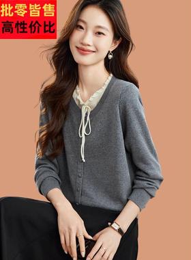 高级灰色毛衣女款2025新款春季流行穿搭爆款洋气假两件上衣配裙子