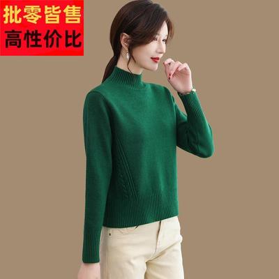 短款毛衣女秋冬洋气新款小个子高腰针织上衣内搭半高领打底羊毛衫