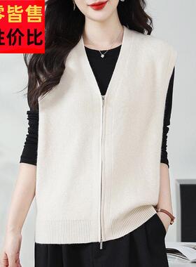 中年女拉马心甲开衫女秋GEB季新款无袖针织衫覆古炼羊毛衫背薄款