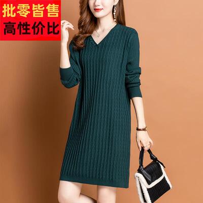 冬季配大衣的裙子内搭气质针织洋装中长版大尺码胖mm毛衣裙遮肚子