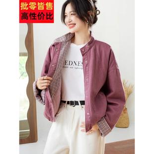 2025冬季新款时尚立领工装纯棉夹克棉服休闲覆古撞色拼接短外套女