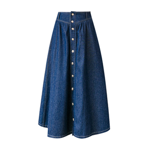 PS47984# 牛仔裙单排扣a字半身裙女夏季新款显瘦遮跨过膝一步伞裙