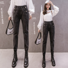 Real shot of high waisted Harlem jeans for women 2020 new women's spring and summer Korean loose legged pants