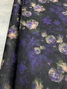 新品高定紫色玫瑰花真丝香云纱透孔花罗面料连衣裙旗袍小衫布料