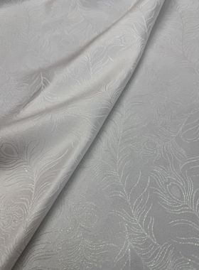 新品白色织金雀羽真丝正娟面料高定春夏连衣裙旗袍上衣汉服布料