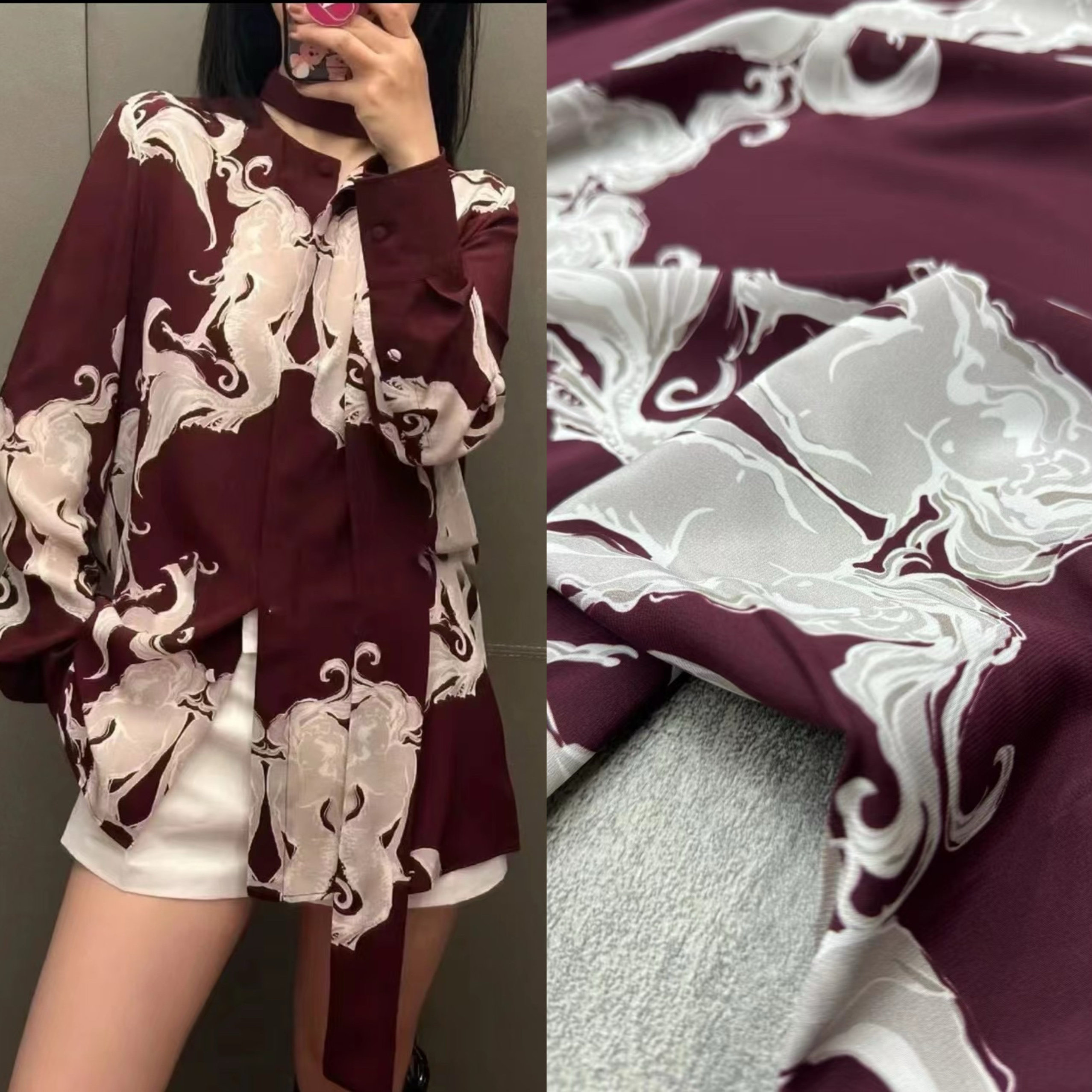 新品v家高定真丝弹力双绉布料欧美新品连衣裙衬衫服装定制面料