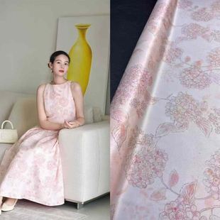 粉雪绣球/夏季高定真丝弹力斜纹布料高定衬衫连衣裙半身裙面料