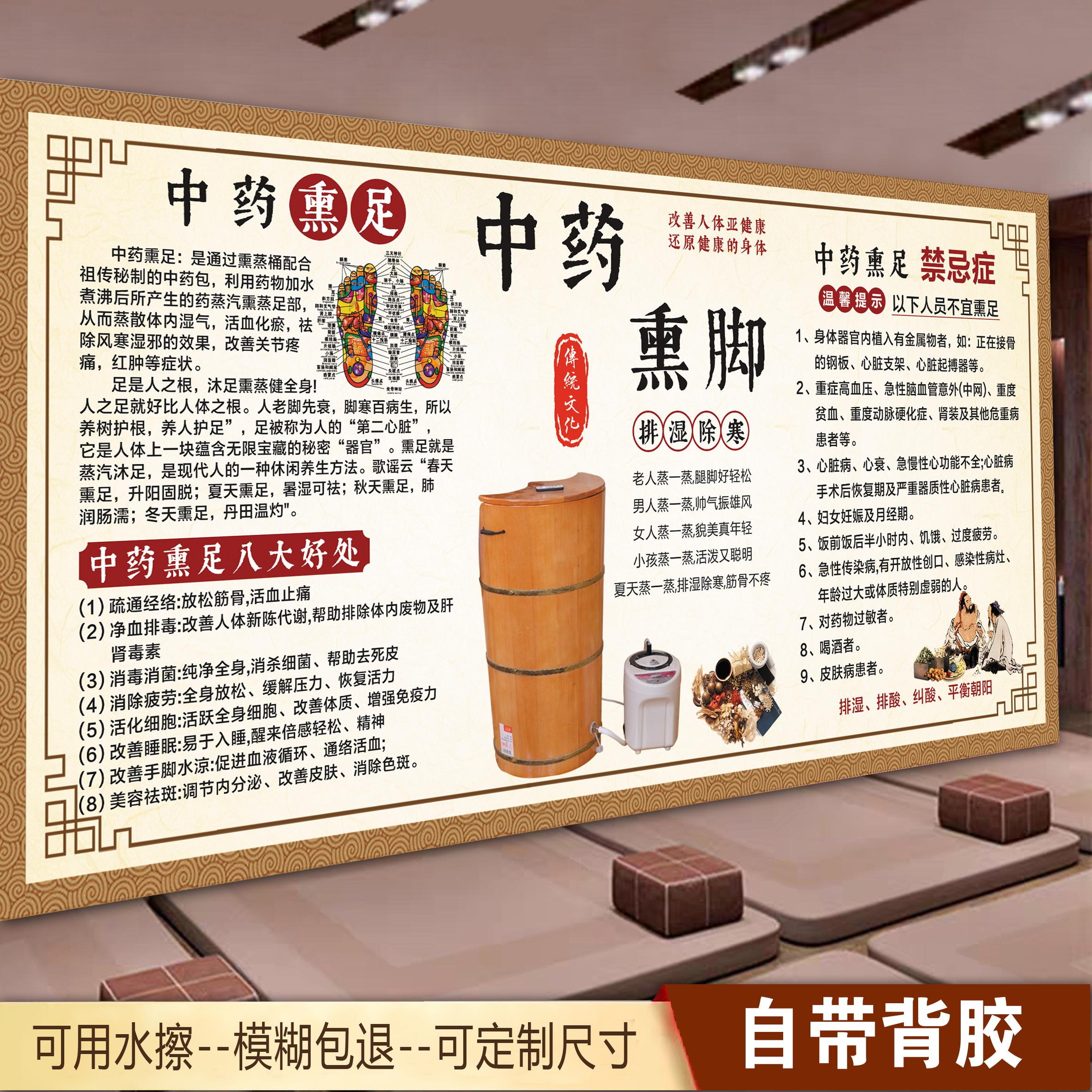 中药熏蒸海报足疗足浴广告图中药泡脚挂画中医养生熏脚蒸脚宣传图