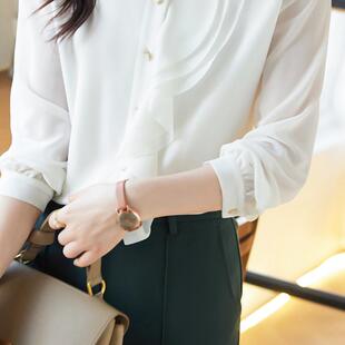 2026春新款 雪纺衬衫 减龄衬衣洋气不规则上衣 哥家荷叶边长袖 正品